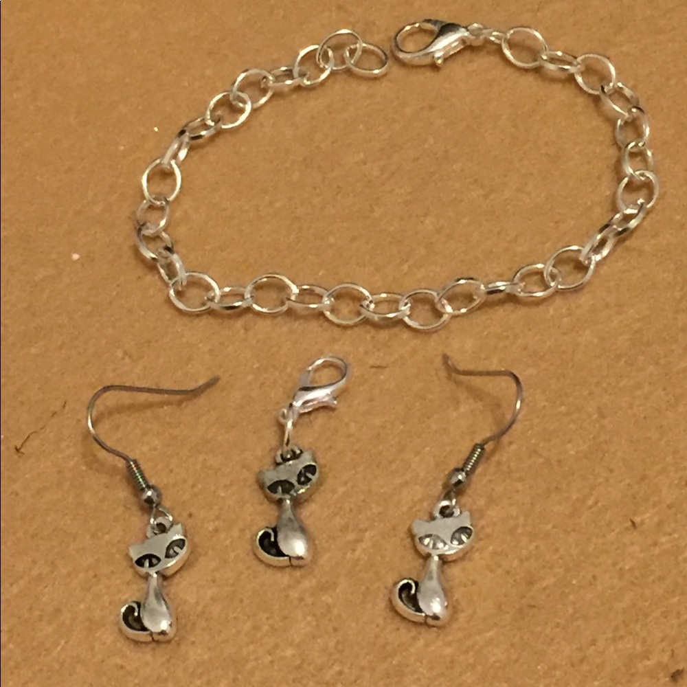 Cat Charm Bracelet & Earrings
